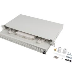 PRZEŁĄCZNICA ŚWIATŁOWODOWA LANBERG 24XSC DUPLEX / 24XLC QUAD RACK 19" 1U SZARA + AKCESORIA
