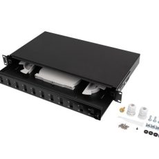 PRZEŁĄCZNICA ŚWIATŁOWODOWA LANBERG 12XSC DUPLEX / 12XLC QUAD RACK 19" 1U CZARNA + AKCESORIA