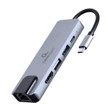 Gembird A-CM-COMBO5-04 stacja dokująca Przewodowa USB 3.2 Gen 1 (3.1 Gen 1) Type-C Srebrny