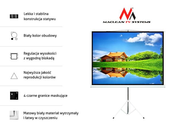 Ekran Maclean MC-680 (ścienny; rozwijane ręcznie; 1:1; 112,0")