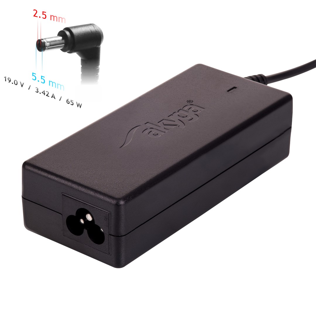 Zasilacz sieciowy Akyga AK-ND-01 do notebooka Acer, Asus, BenQ, DELL, Fujitsu-Siemens, HP, IBM, Lenovo, Toshiba (19 V; 3,42 A; 65W; 5.5 mm x 2.5 mm)