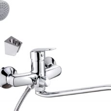Bateria umywalkowa ścienna z wydłużoną wylewką - podłączenie na wąż i zestaw natryskowy BMO_057M 5908212095621