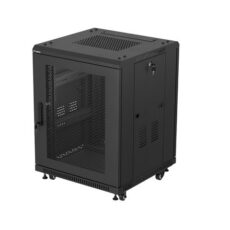 Szafa instalacyjna RACK stojąca 19" 15U 600x600 czarna drzwi perforowane Lanberg (flat pack)
