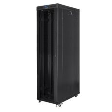 Szafa instalacyjna rack stojąca 19" 47U 800x1200 czarna drzwi szklane LCD Lanberg (Flat Pack) V2