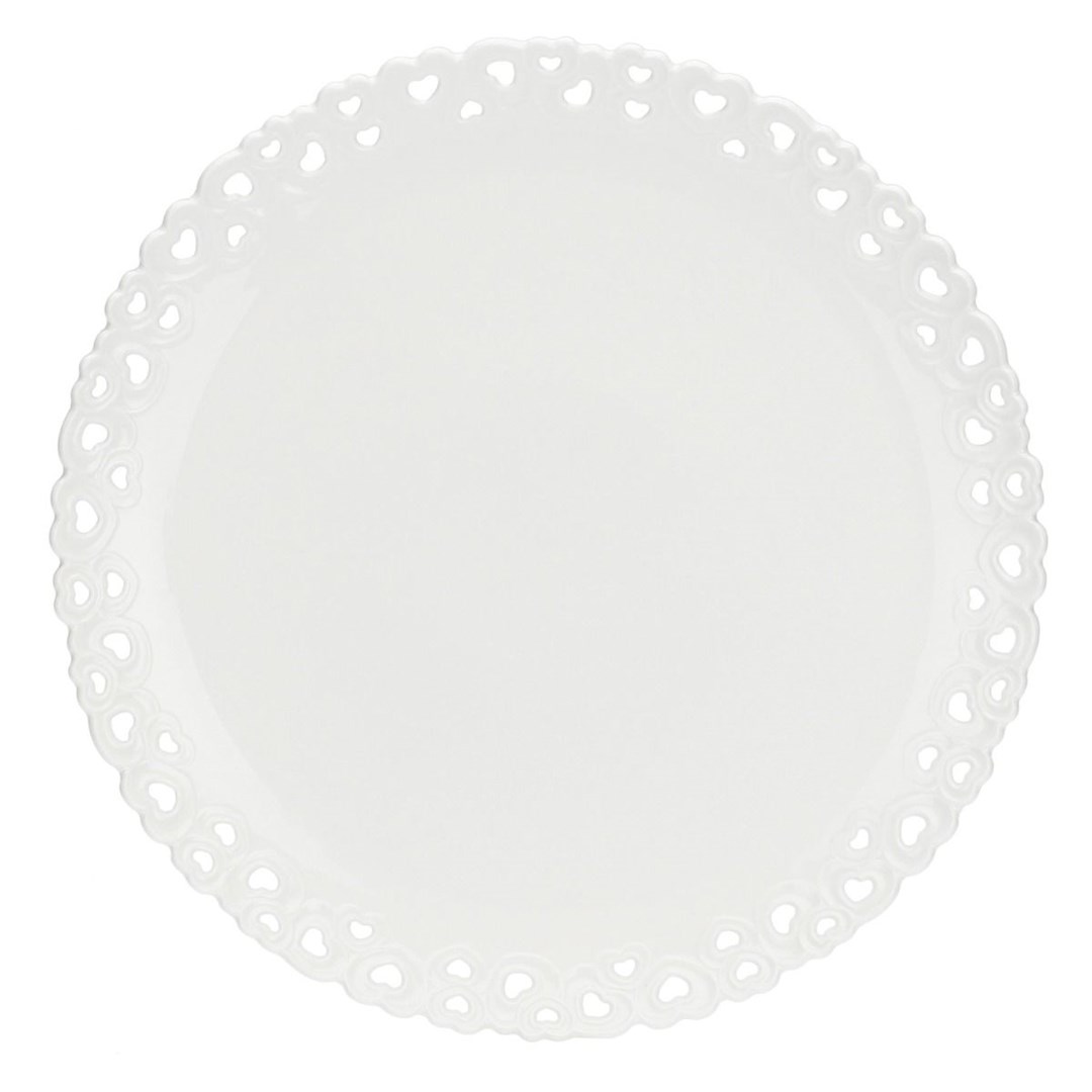 Zdobiony talerz do ciasta Valentino - Biały, 34 cm