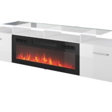 Szafka RTV ROVA z kominkiem elektrycznym 190x37x48 biały/biały połysk