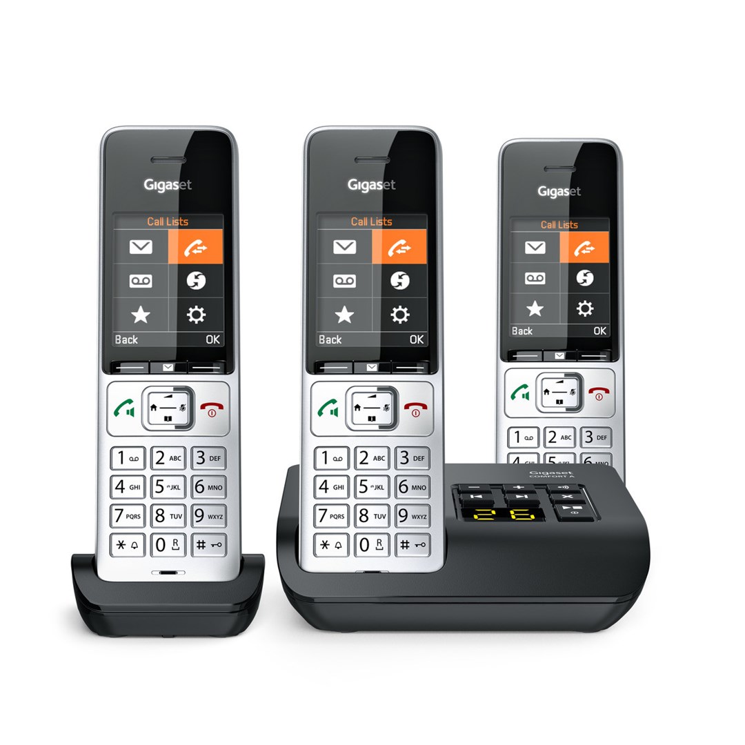 Telefon bezprzewodowy Gigaset 500A Comfort Trio - Automatyczna sekretarka - ECO DECTGAPCAT-iq - Srebrny + 2 dodatkowe słuchawki