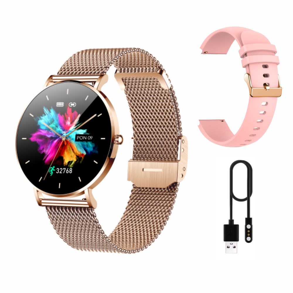 Smartwatch zegarek damski Manta Alexa AMOLED 43mm Złoty + Różowy pasek - obrazek 2