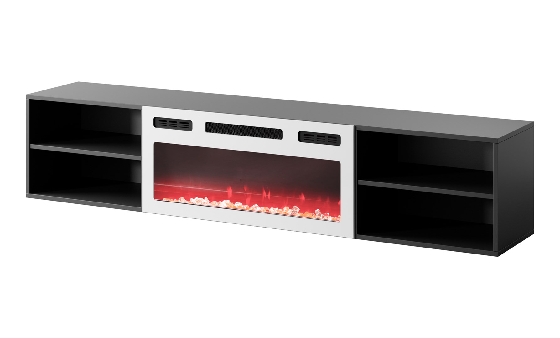 Szafka RTV POLO 180x33x39 czarny + kominek biały - obrazek 2