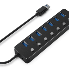 GEMBIRD HUB USB 3.1 (GEN 1) 7-PORTOWY Z PRZEŁĄCZNIKAMI, CZARNY