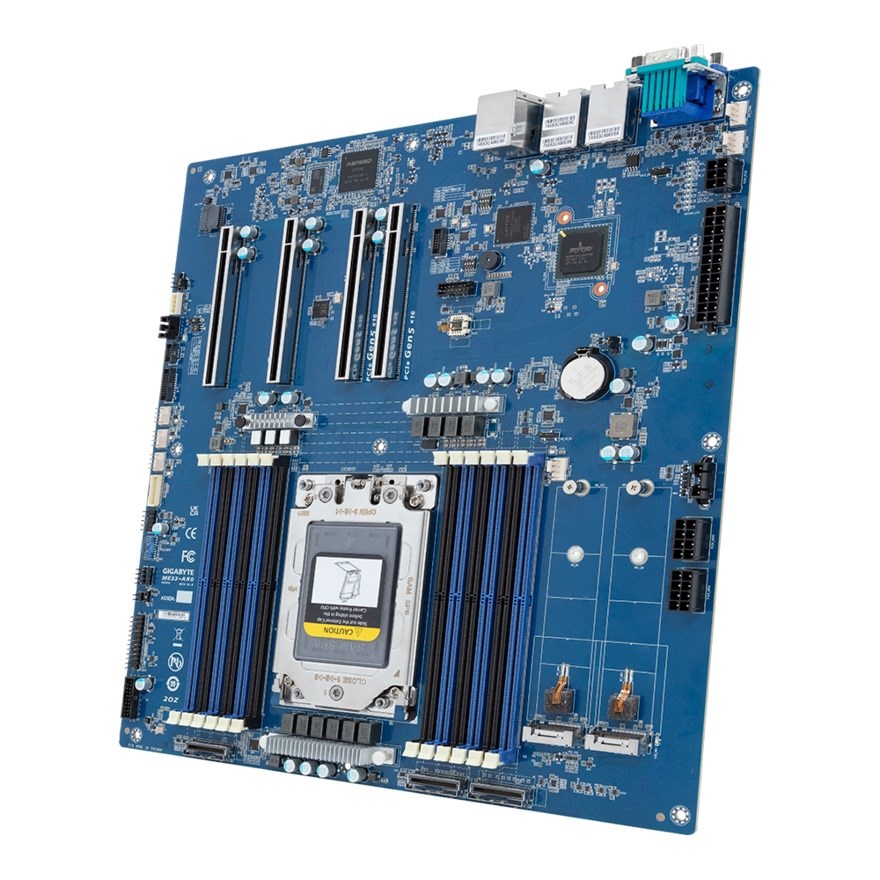 Płyta główna Gigabyte ME33-AR0 1x SP6 AMD Epyc 8004 SoC (12x DIMM, 3x MCIO 8i, 2xM.2, 2x1Gbe, IPMI, E-ATX)
