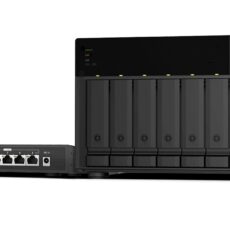 Zestaw Qnap TS-673A-SW5T (TS-673A-8G + switch QSW-1105-5T 5x2.5GbE), Tower, 6 x 2.5"/3.5" SATA, AMD Ryzen V1500B 4C/8T, 8GB DDR4 (Max. 64GB), 2 x 2.5GbE, optional 10GbE, Single PSU, 250W