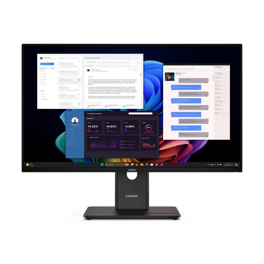 Monitor Lenovo ThinkVision T27UD-40 z systemami ochrony przed włamaniem (IPS), 27", godz. 16:9, 60 Hz, 4 ms, 3840 x 2160 pikseli, 350 cd/m2, Ilość portów HDMI: 1, Zaćmienie, Gwarancja 36 miesięcy