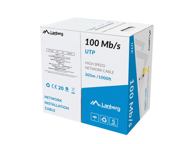 LANBERG KABEL LAN UTP 100MB/S 305M DRUT CCA ŻÓŁTY - obrazek 2