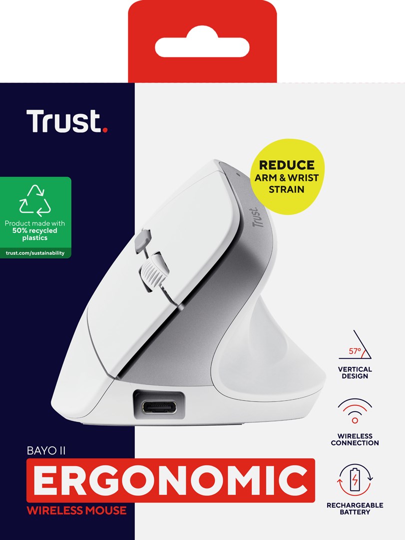 Mysz Trust BAYO II ERGONOMIC WIRELESS White - obrazek 2
