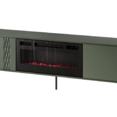 Szafka RTV EF + kominek czarny TRESSE 180x40x54,5 zieleń mat