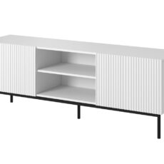 Szafka RTV PAFOS na czarnym stelażu ze stali 150x40x60 biały mat