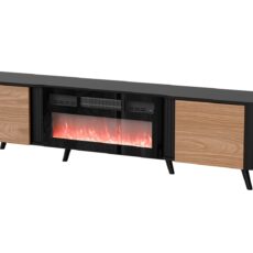 Szafka RTV VOLARE 200x39x49 czarny/orzech + kominek