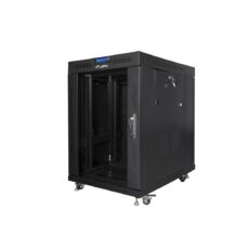 Szafa instalacyjna rack stojąca 19" 15U 600x800 czarna drzwi szklane LCD Lanberg (Flat Pack) V2