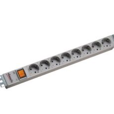 Listwa zasilająca Bachmann 48.30cm (19") ALU 1U, 8-drożna, jasnoszary RAL7035, styk z uziemieniem, 2 m, RAL 7035, z przełącznikiem W komplecie wspornik montażowy ze, końcówki nitowane, nieotwieralne, połączeniowy 2 m HO5VV-F 3G1,50mm2 z wtyczką kątową