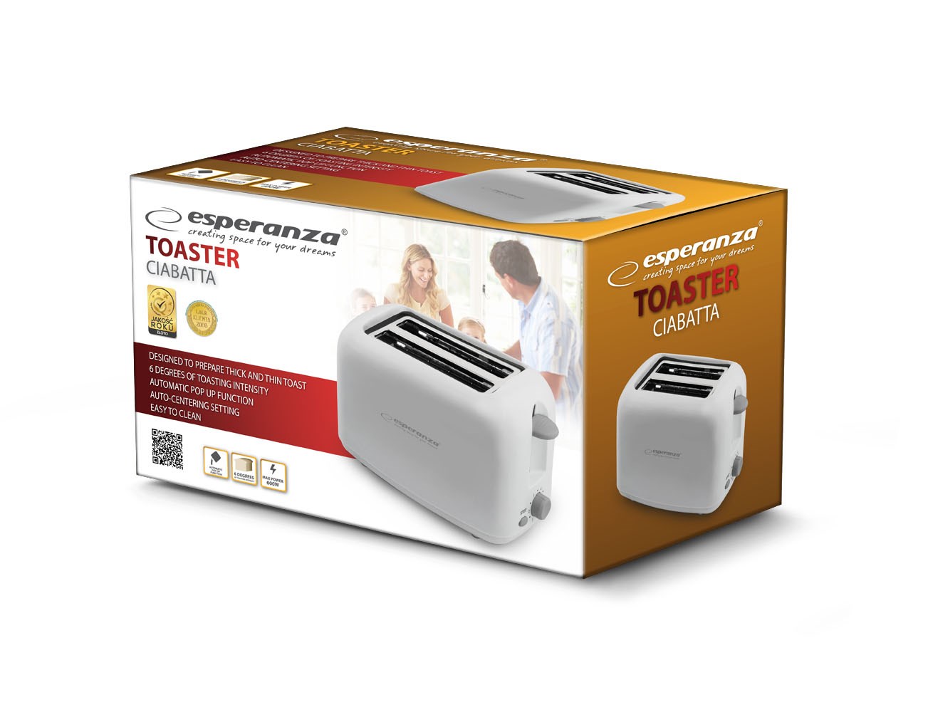 Toster Esperanza Ciabatta EKT002 (600W; kolor biały) - obrazek 2