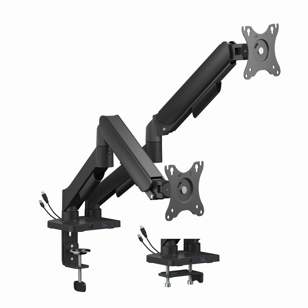 GEMBIRD BIURKOWE RAMIĘ NA DWA MONITORY Z PORTAMI USB (REGULOWANE), OD 17" DO 32", OBCIĄŻENIE DO 9 KG