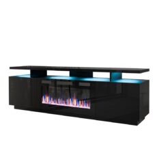 Szafka RTV EVA z kominkiem elektrycznym 180x40x52 czarny/czarny połysk