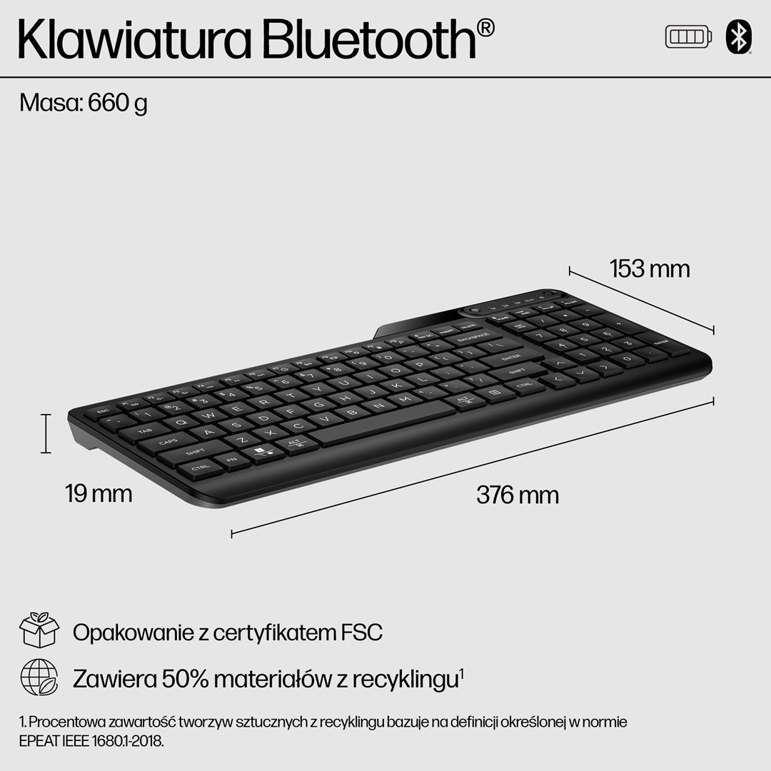 Klawiatura HP 460 Multi-Device Bluetooth Keyboard bezprzewodowa czarna 7N7B8AA - obrazek 2