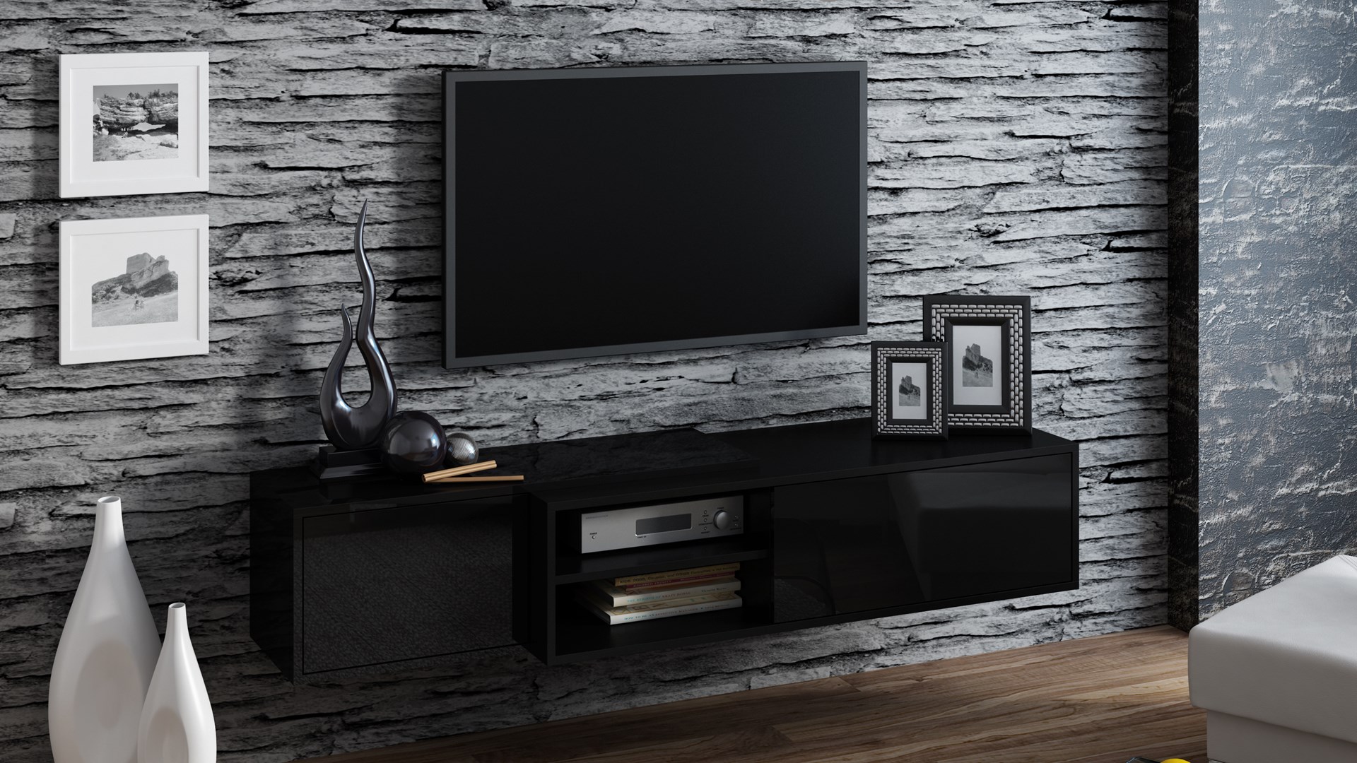 Szafka RTV SIGMA1 180 czarny/czarny połysk - obrazek 2