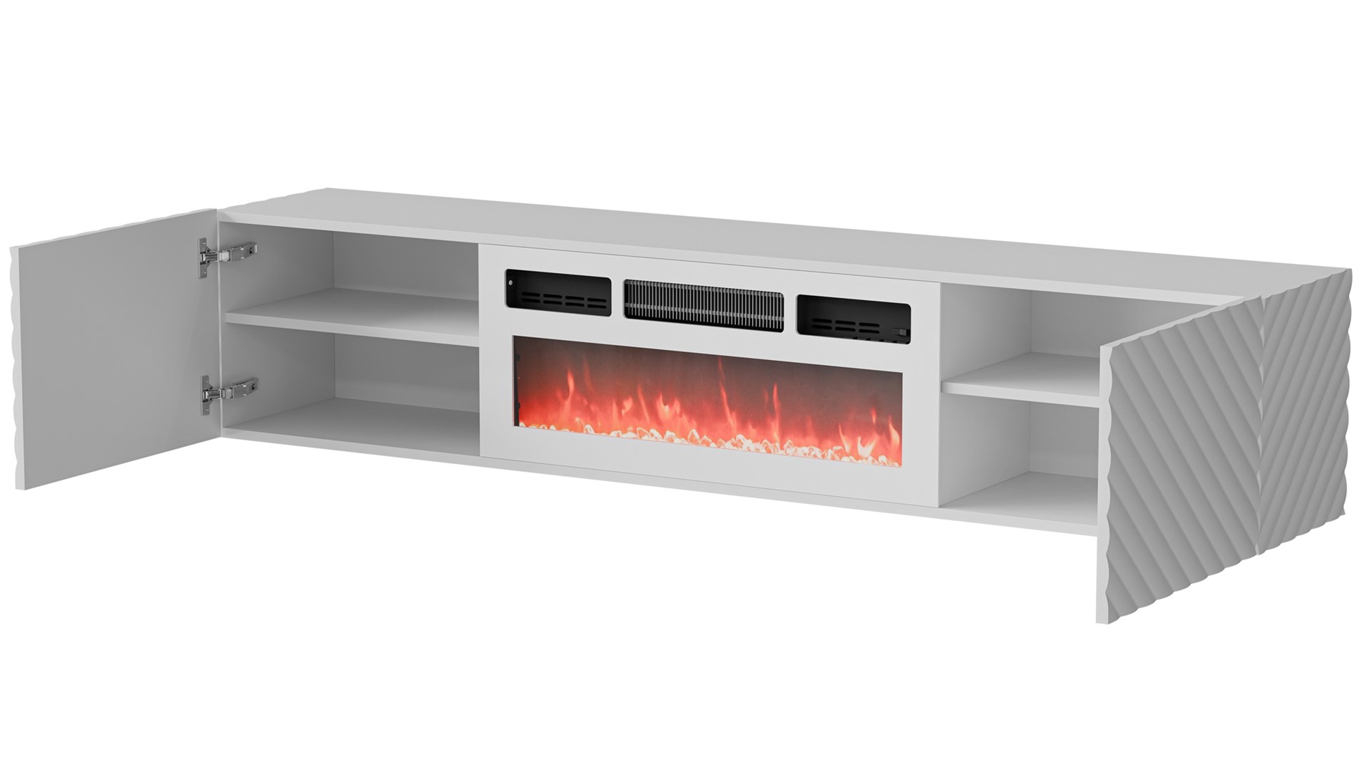 Szafka RTV LARA 183x35x37 biały mat + biały kominek - obrazek 2