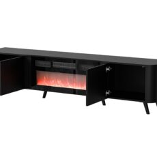 Szafka RTV VOLARE 200x39x49 czarny mat + kominek