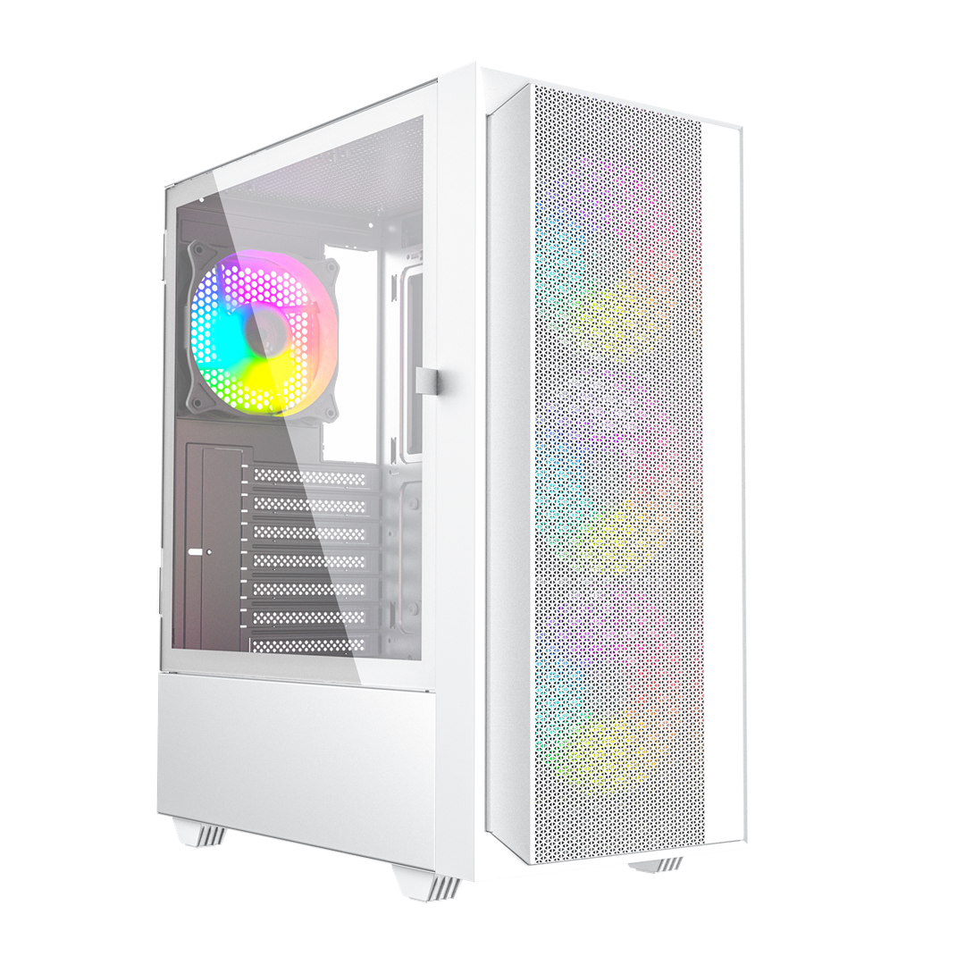 GEMBIRD OBUDOWA FORNAX 4000W MIDI-TOWER (2X USB 3.0, 1X USB 2.0, HD AUDIO, SZKLANY PANEL BOCZNY, PODŚWIETLENIE ARGB) BIAŁA