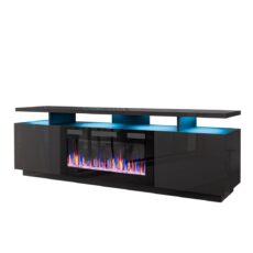 Szafka RTV EVA z kominkiem elektrycznym 180x40x52 grafit/grafit połysk