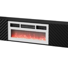 Szafka RTV LARA 183x35x37 czarny mat + biały kominek