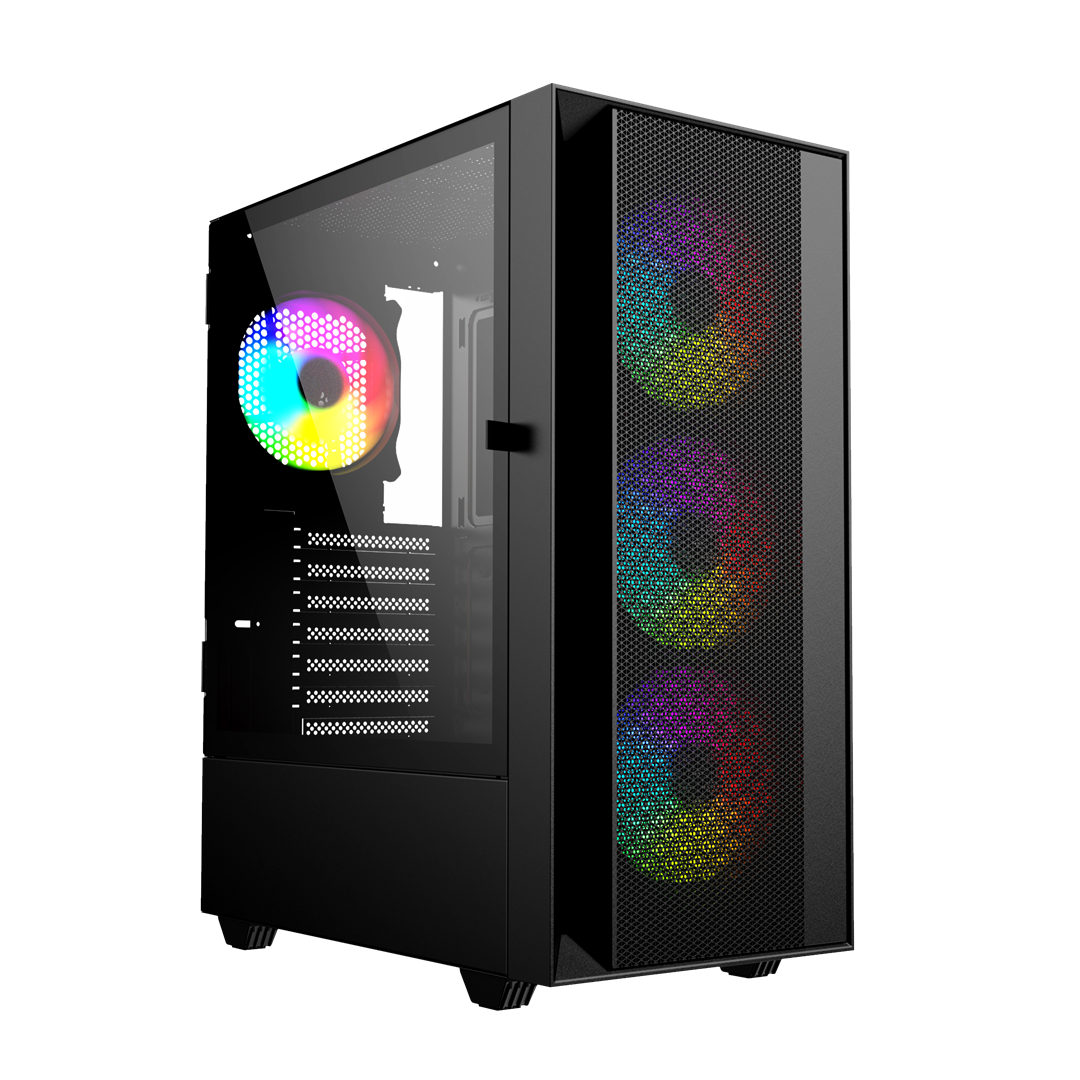 GEMBIRD OBUDOWA FORNAX 4000 MIDI-TOWER (2X USB 3.0, 1X USB 2.0, HD AUDIO, SZKLANY PANEL BOCZNY, PODŚWIETLENIE ARGB) CZARNA
