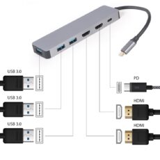 GEMBIRD MULTI ADAPTER USB TYP-C 3W1 SREBRNY HUB USB, HDMI, PD (100W)