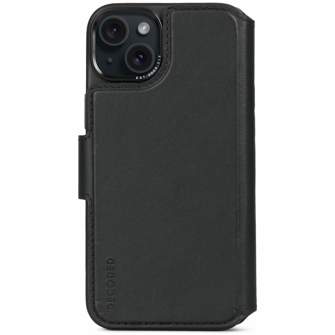 Etui z portfelem do Apple iPhone 15 Plus, 6.7", czarne, 3 kieszenie na karty