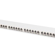 Panel krosowy high density 19'' 24x RJ45, LSA poziom, kat.6A, ekranowany, 0.5U, szary, prowadnica kabli