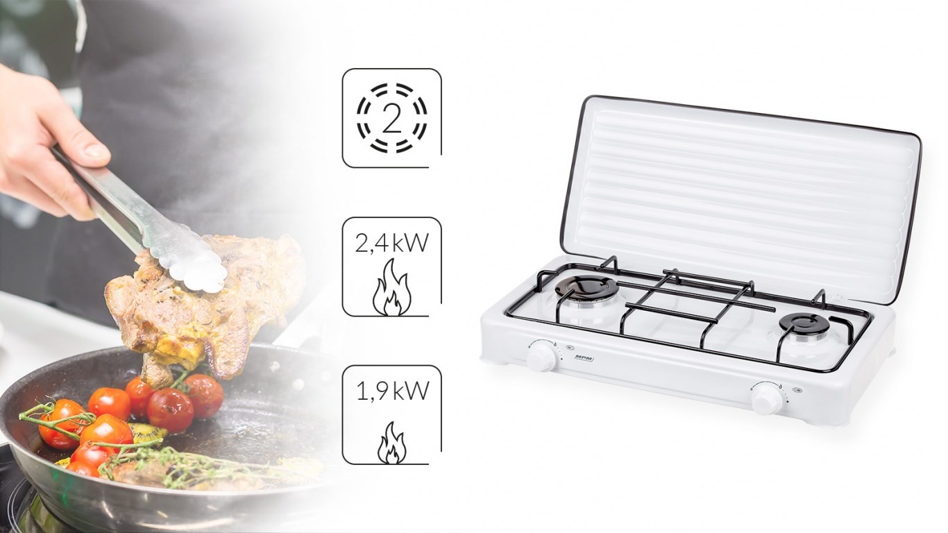 Kuchenka Gazowa Smile Smile KN-02/1K (dwupolowa 4300W biała) - obrazek 2