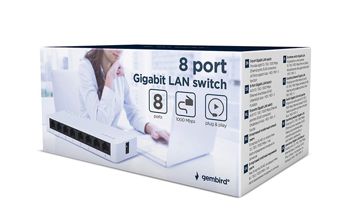 GEMBIRD SWITCH DESKTOP GIGABIT LAN (8X 10/100/1000MBPS) BIAŁY - obrazek 2