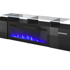 Szafka RTV ROVA z kominkiem elektrycznym 190x37x48 czarny/czarny połysk