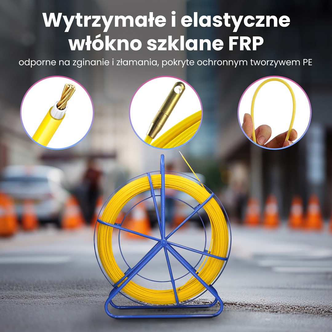 Extralink Pilot 8mm 75m | Pilot do przeciągania kabli | włókno szklane FRP, śr. 8mm, dł. 75m, żółty (EX.30899)