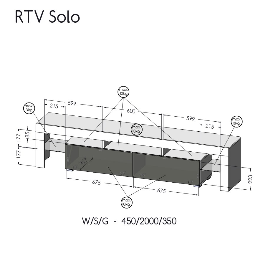 Szafka RTV SOLO 200x45x36 czarny/szary połysk - obrazek 2