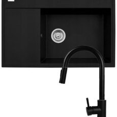 Zestaw - Zlewozmywak PYRAMIS CAMEA (79x50) 1B 1D R + Bateria IDEA Black Edition - 070168502BE - Volcano