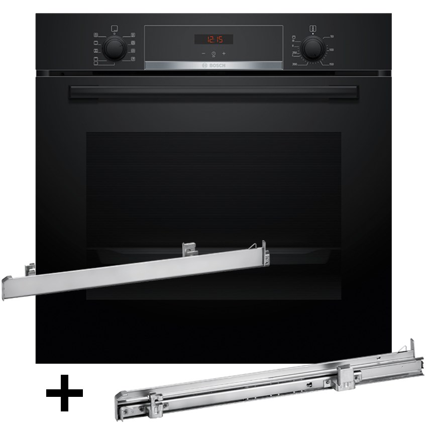 Piekarnik BOSCH HBA514BB3 + Prowadnice teleskopowe 1 poziomowe BOSCH HEZ538000