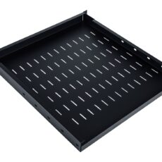 Półka regulowana 19", 1U, gł.500-900 mm, nośność 100kg, mocowanie w 4 punktach, czarny, śruby w kpl.