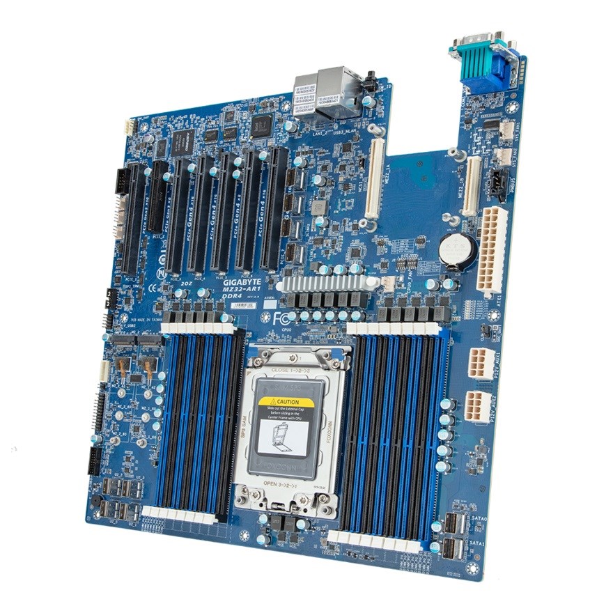 Płyta główna Gigabyte MZ32-AR1 1x SP3 AMD Epyc 7003 SoC (16x DIMM, 4x SlimSAS (4xNVMe), 2x SlimSAS (8x SATA), 2xM.2, 2x1Gbe, OCP, IPMI, E-ATX)