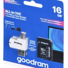 Karta pamięci z adapterem i czytnikiem kart GoodRam All in one M1A4-0160R12 (16GB; Class 10; Adapter, Czytnik kart MicroSDHC, Karta pamięci)