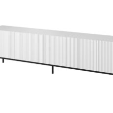 Szafka RTV PAFOS na czarnym stelażu ze stali 200x40x60 biały mat