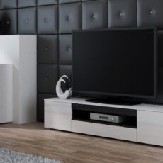 Szafka RTV VIVA 180 biały/ biały połysk+ czarny